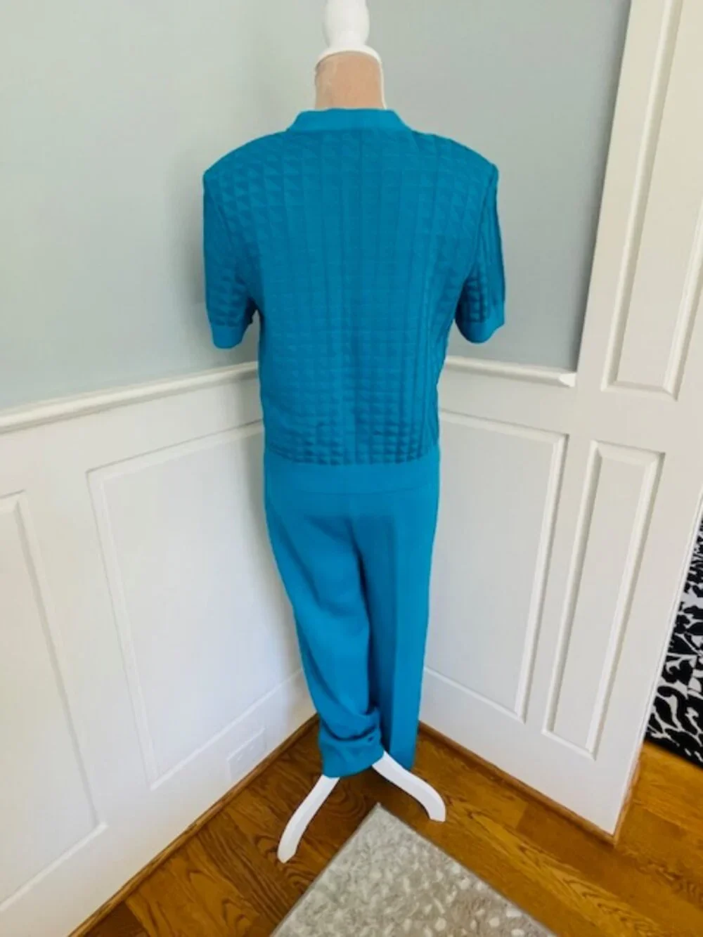St. John Collection Santana Knit Pantsuit Teal 2 Piece Luxe Knit Wide Leg Small - Picture 5 of 12
